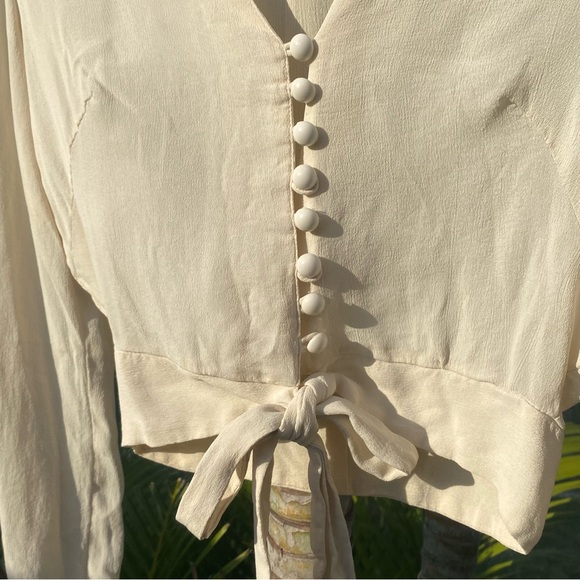 Vintage Ivory Cropped Blouse with Sash Tie S - Picture 2 of 7